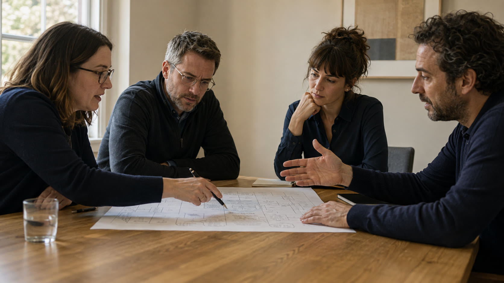 a team arguing over a canvas